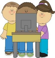 Picture of 3 animated people standing behind a computer